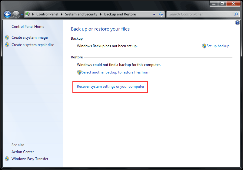 recover system settings or your computer