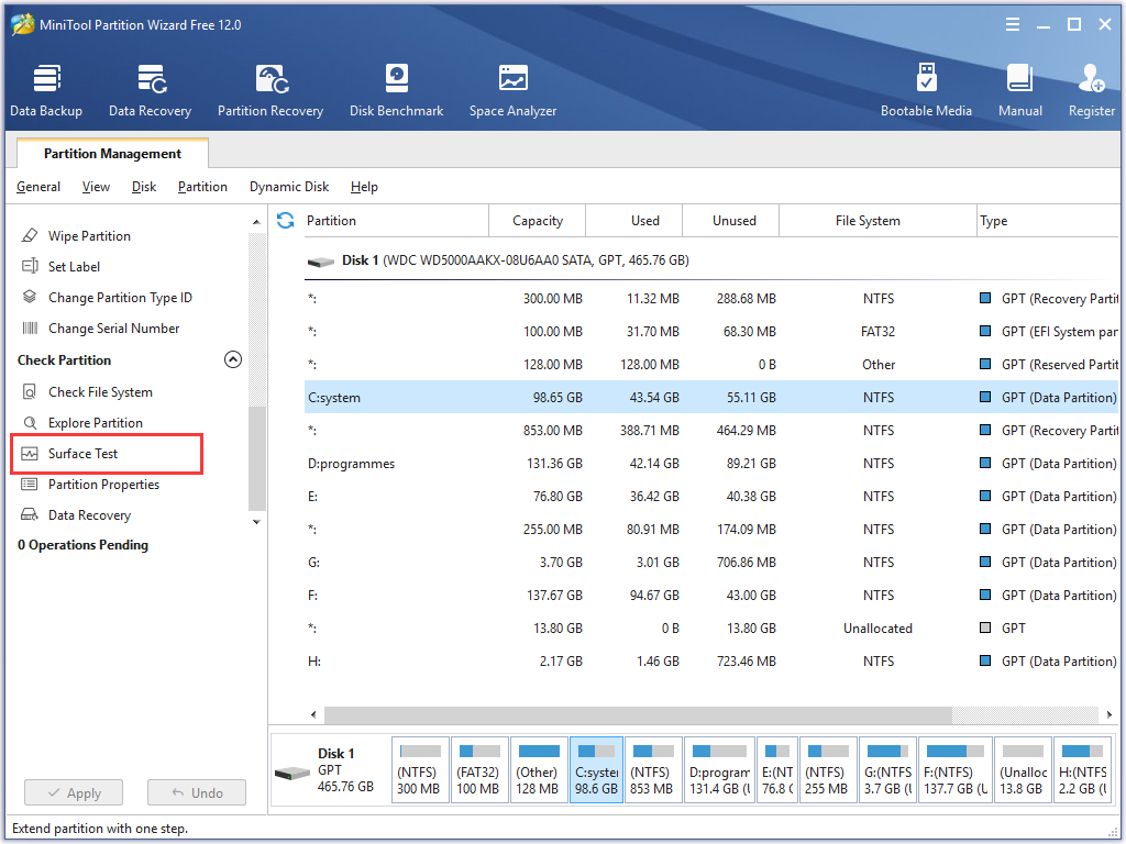 choose surface test
