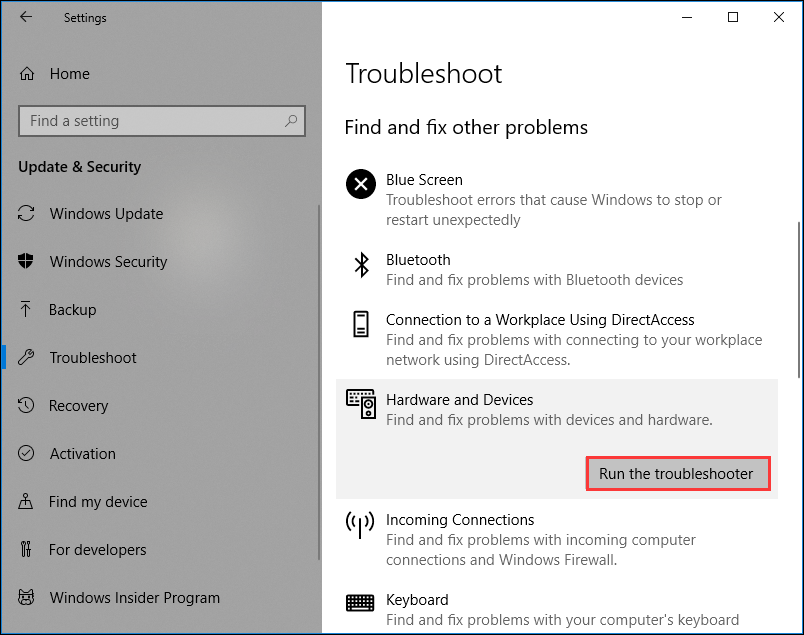 run the troubleshooter