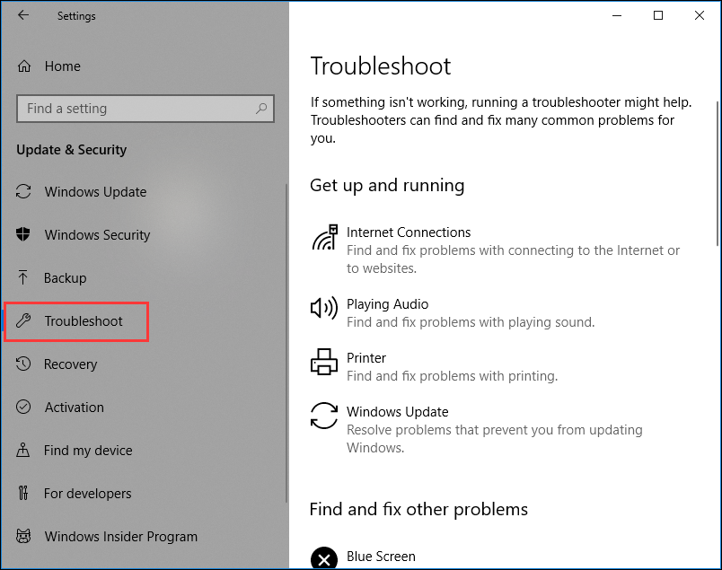 choose troubleshoot