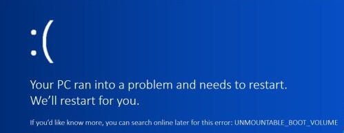 the unmountable boot volume error