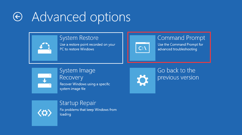 choose Command Prompt to continue 