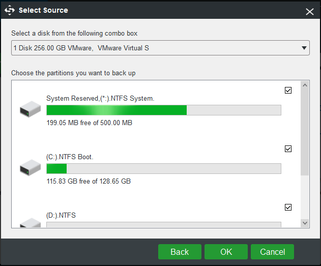 choose all disk partitions to back up