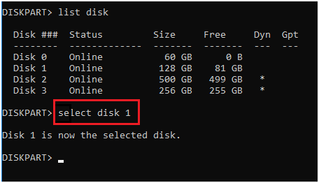 select disk