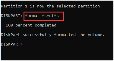 format the partition with NTFS file system