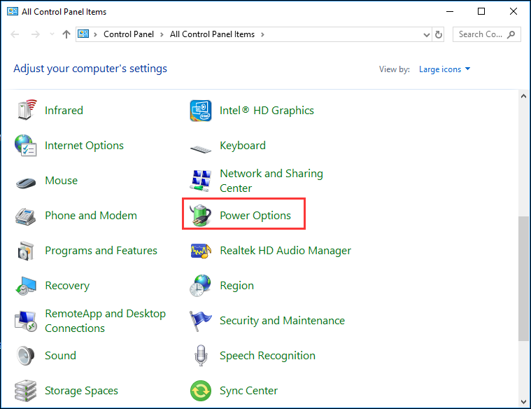 select Power Options
