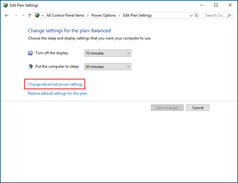 click Change advanced power settings
