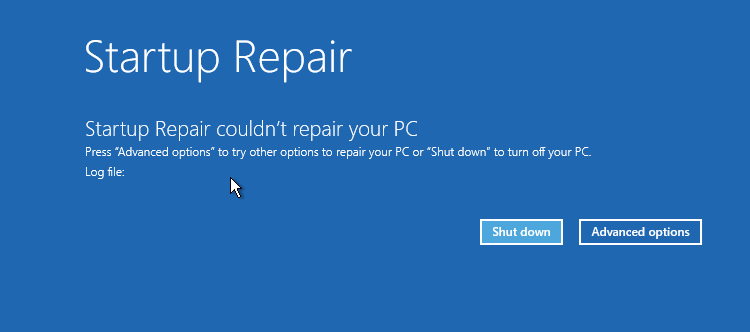 the result of Startup Repair