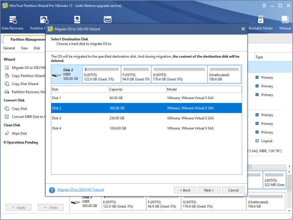 choose a disk to migrate OS to