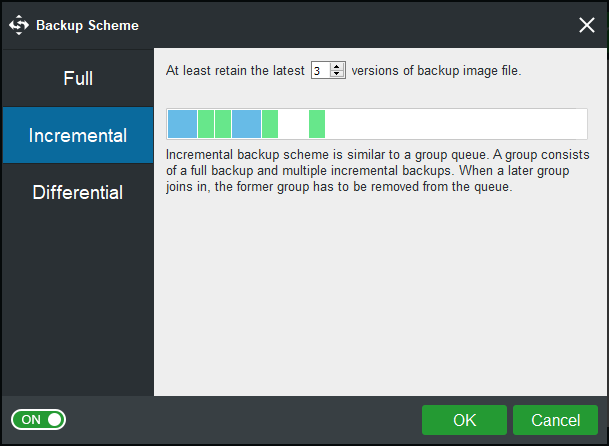 create incremental backups with Scheme option