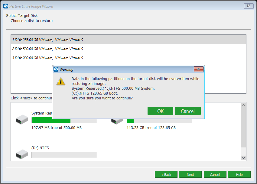 select a disk to restore system to