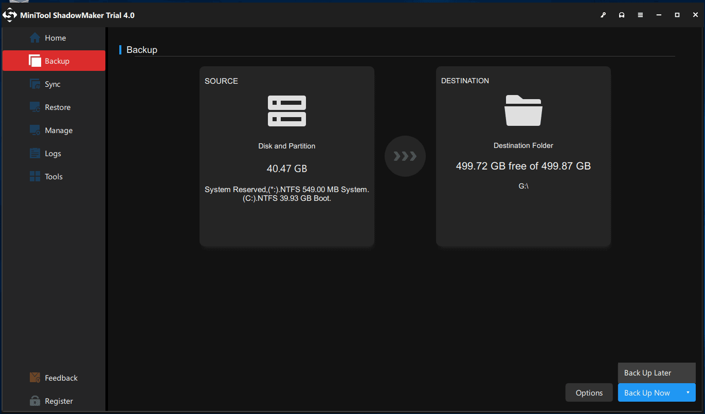 start system image backup