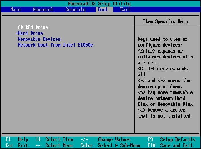 change boot order in bios