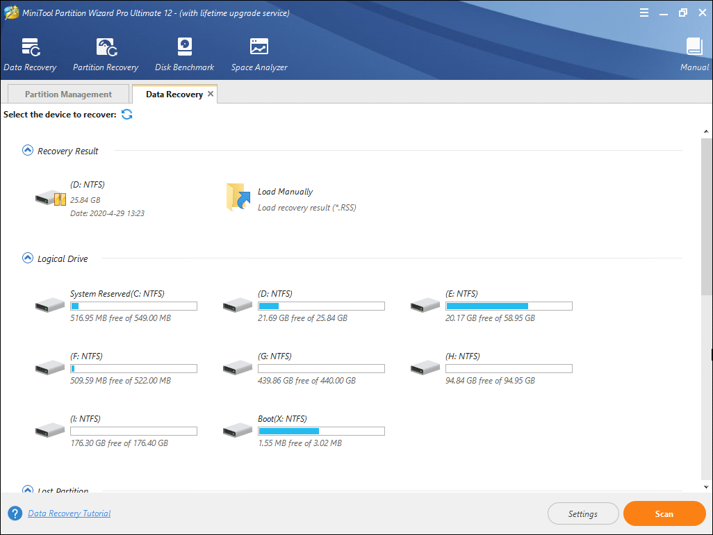 the main interface of Data Recovery