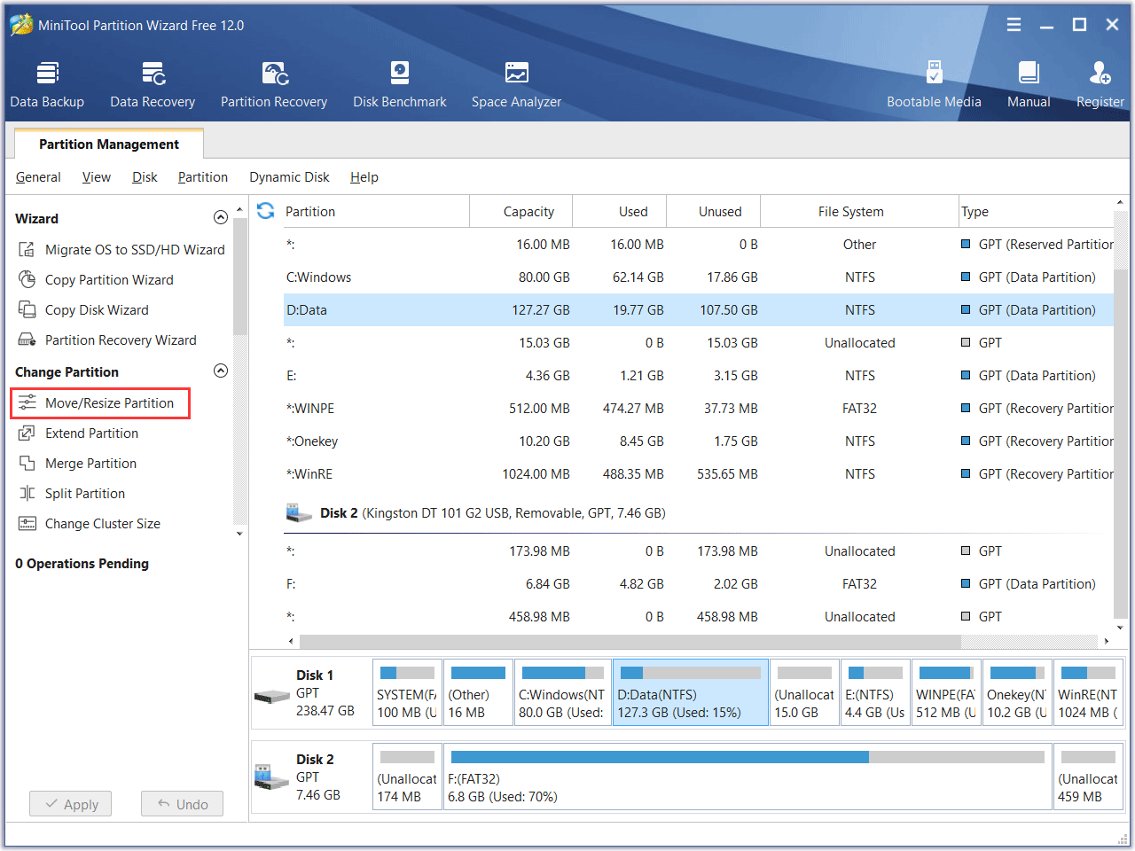 move/resize partition