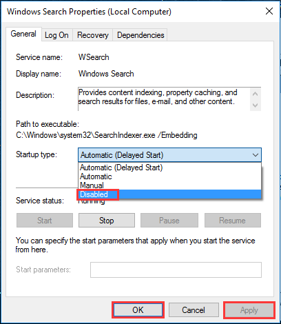 choose Disabled in Startup type