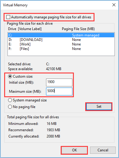 customize the initial size and maximum size