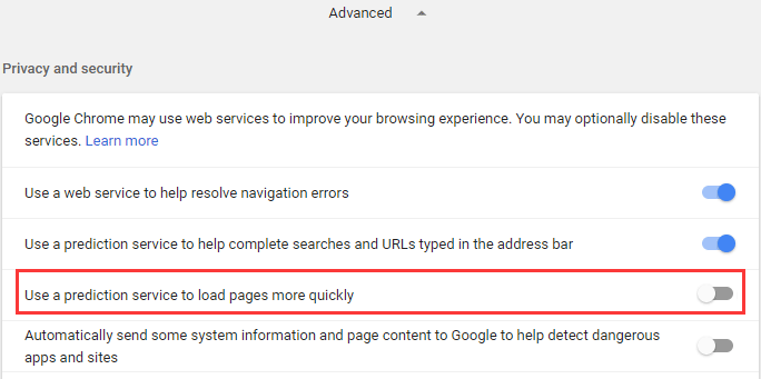 disable prediction service in Chrome