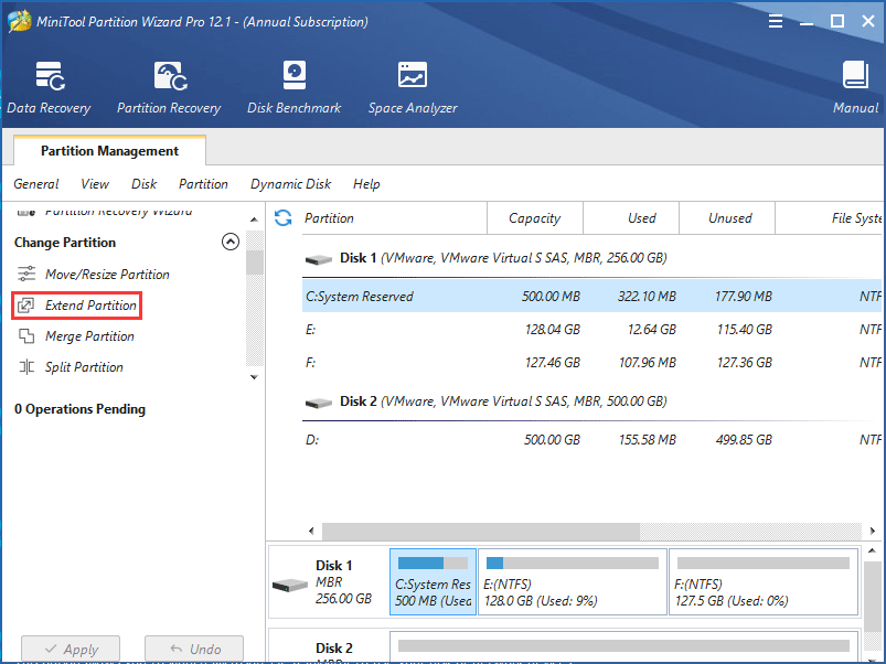 extend system reserved partition in MiniTool Partition Wizard