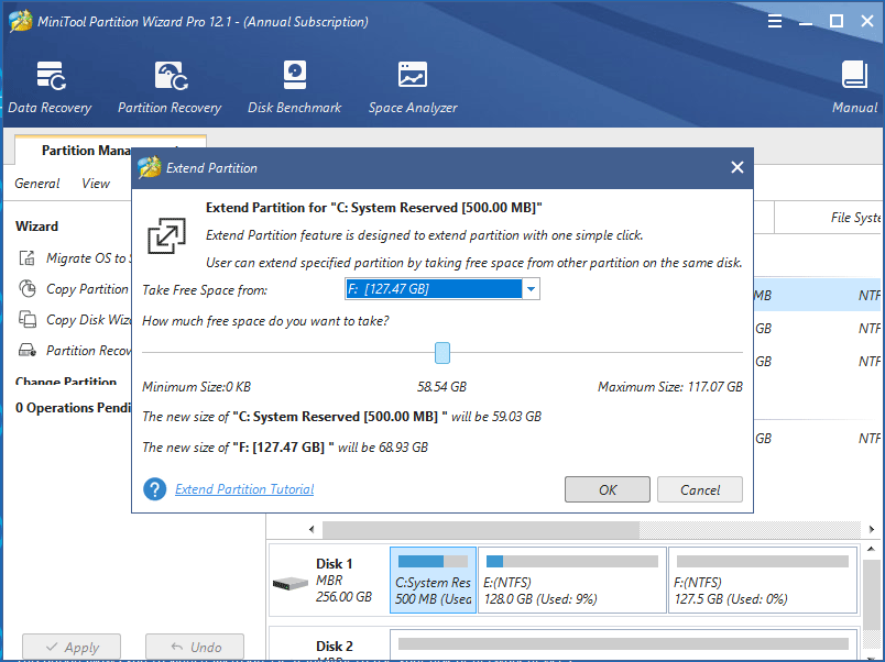 decide how much free space to get from another partition