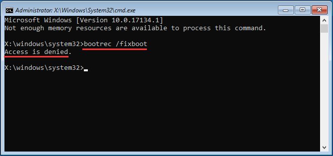 bootrec /fixboot access is denied