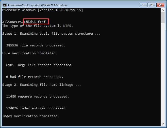 run chkdsk in Windows installation media