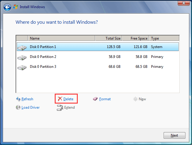 delete system partition during Windows OS reinstallation