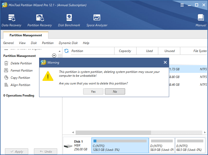 delete system partition cause PC to be unbootable warning