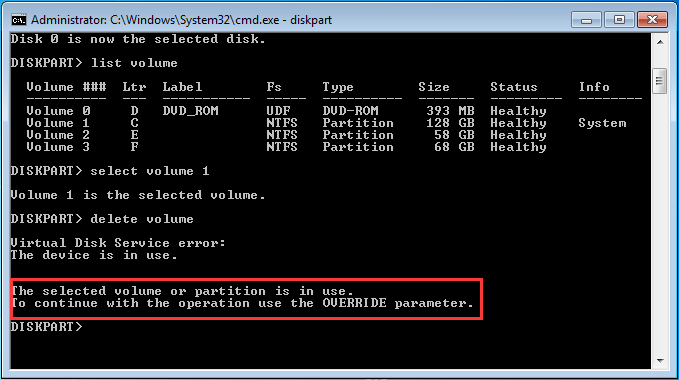 delete system partition via cmd