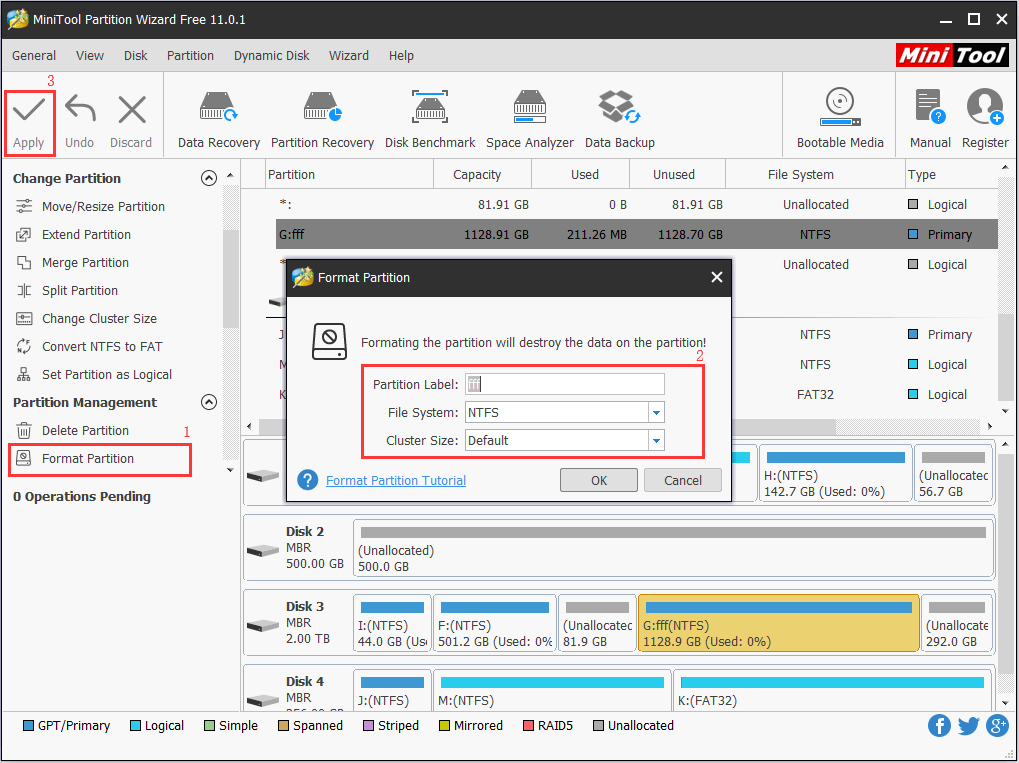 format partition using MiniTool Partition Wizard