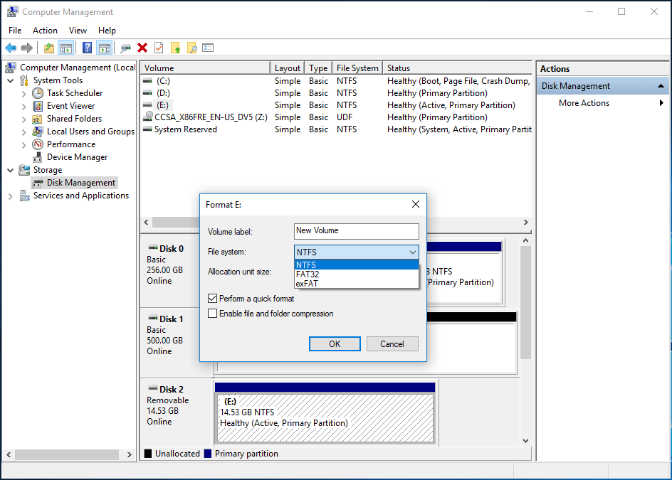 format write-protected USB drive via Disk Management