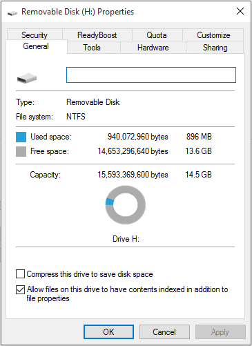check free disk space of the USB drive