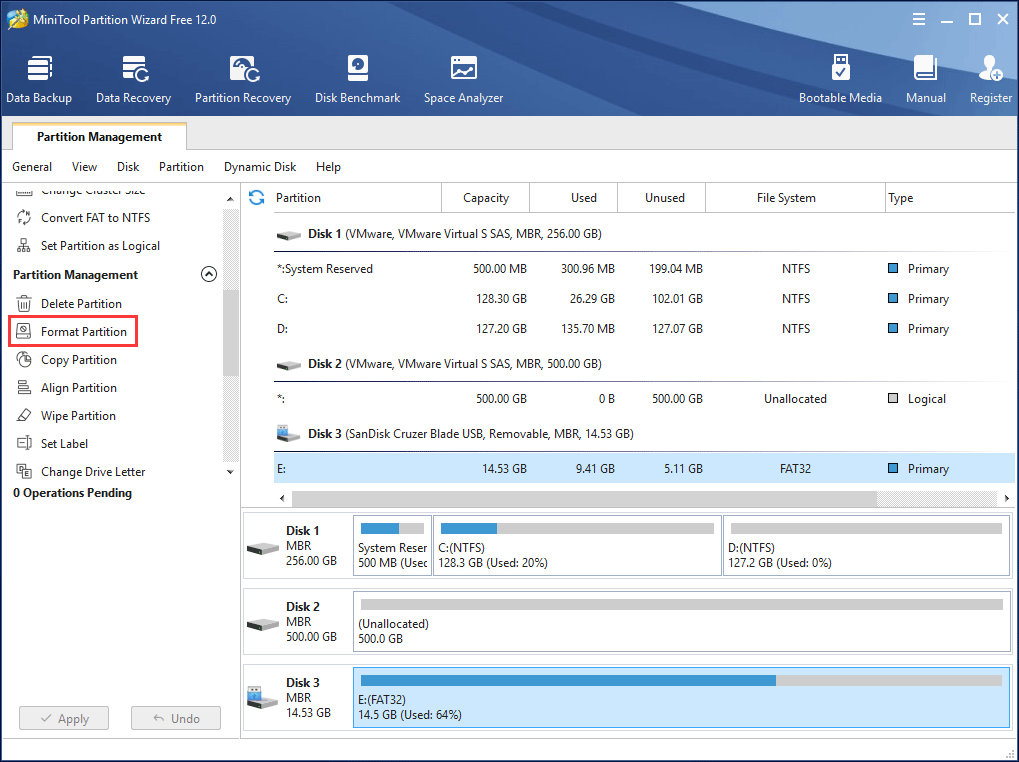 format write-protected USB drive with MiniTool Partition Wizard