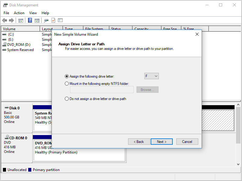 assign drive letter in Disk Managment