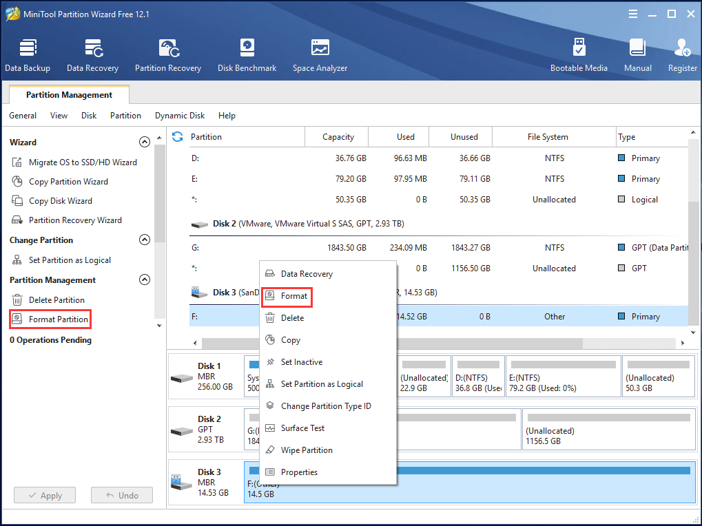 format partition with MiniTool Partition Wizard