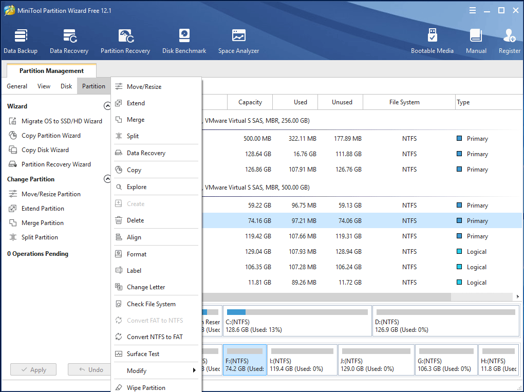 partition management in MiniTool Partition Wizard