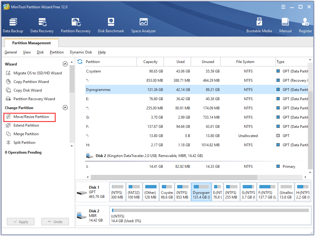 move/resize partition