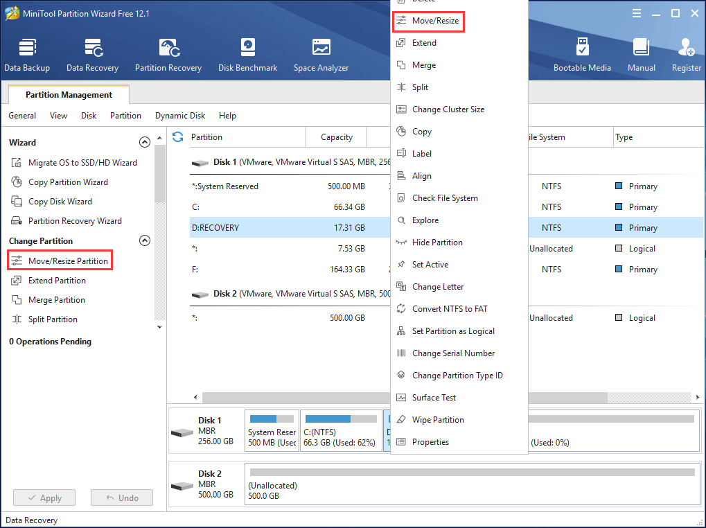 resize HP Recovery Drive D