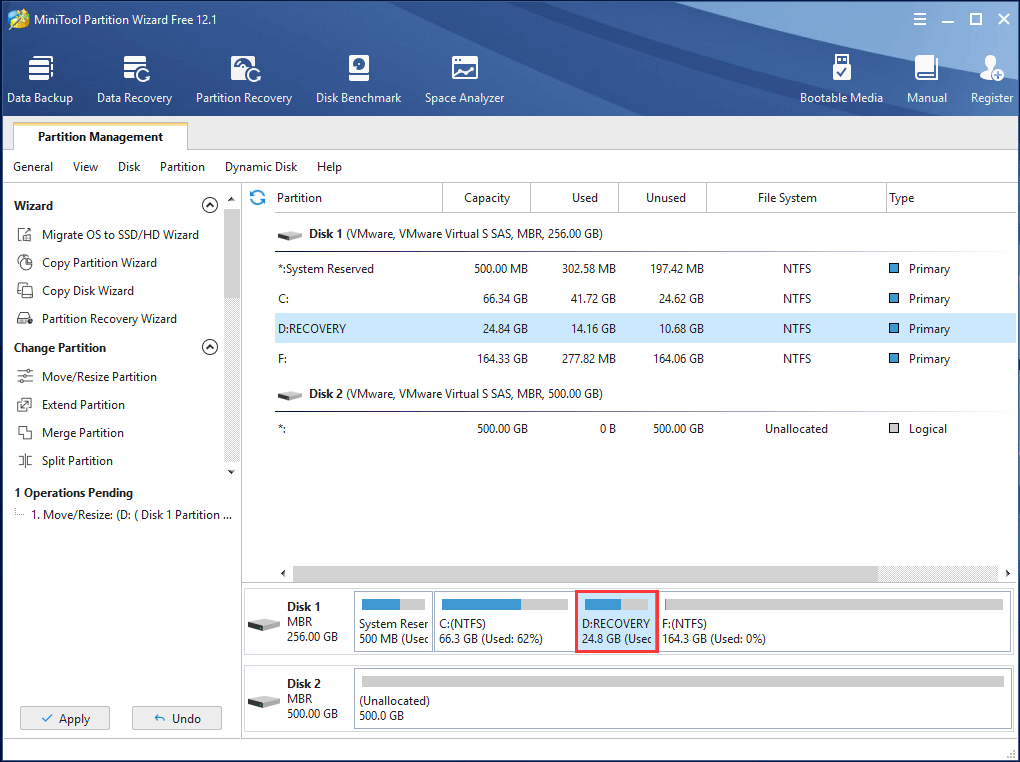 HP Recovery Drive D is extended