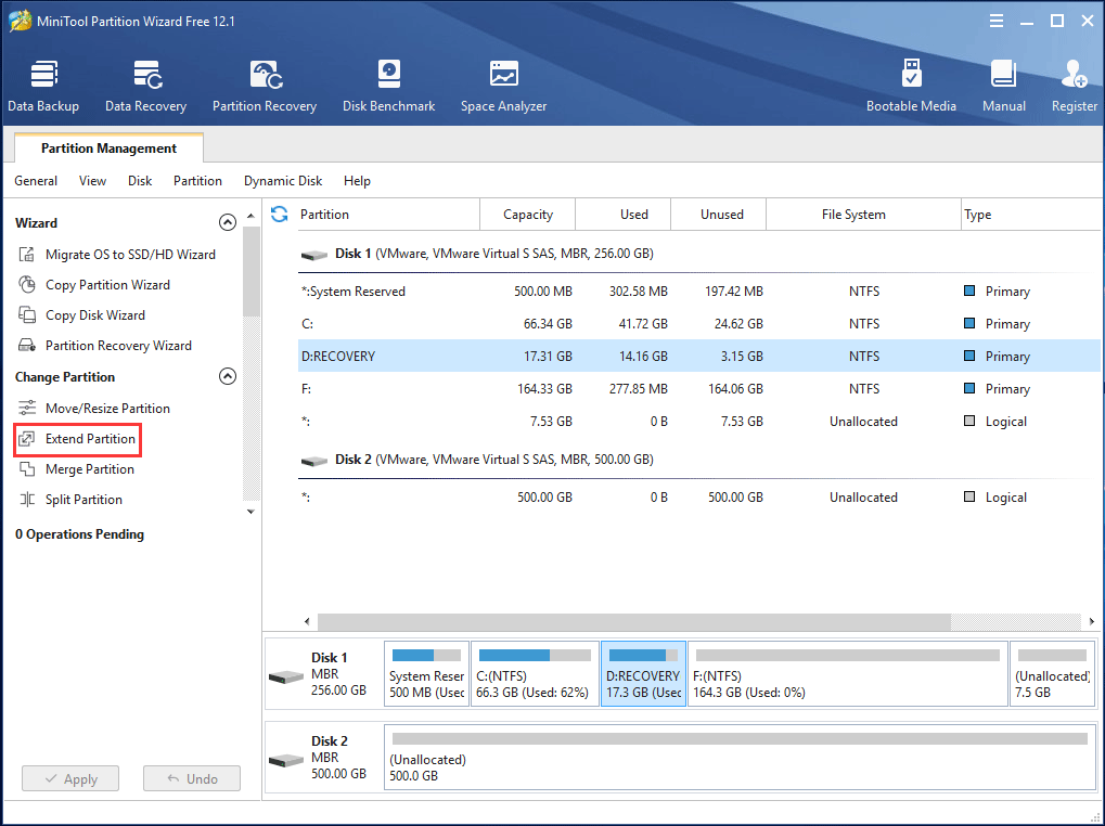 extend HP Recovery Drive D