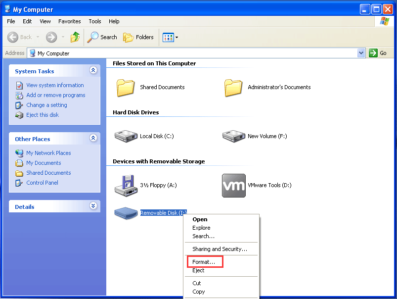 format in Windows XP
