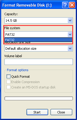 no NTFS option in Windows XP format