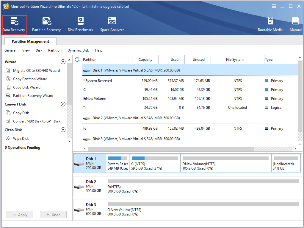select Data Recovery feature to continue