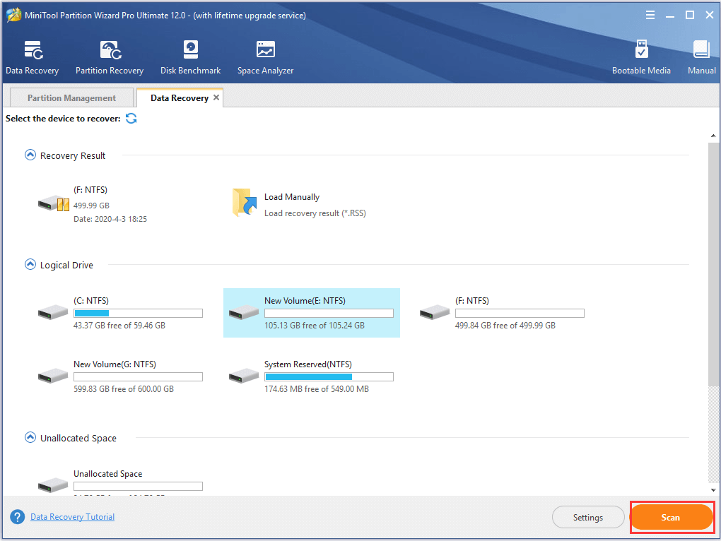 select the corrupted partition and click Scan to continue