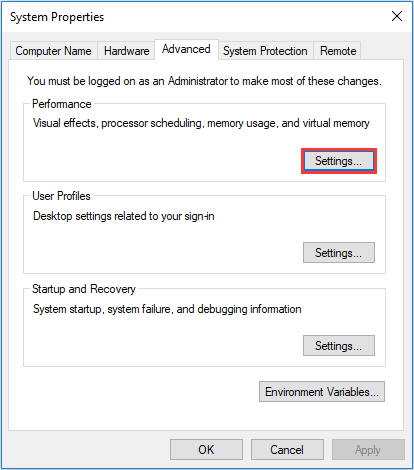 click Setting of Performance