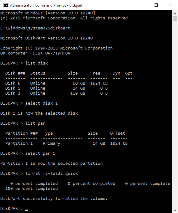 format Raspberry Pi SD card in CMD
