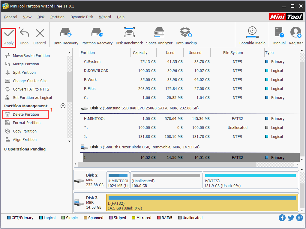 delete partition on SD card