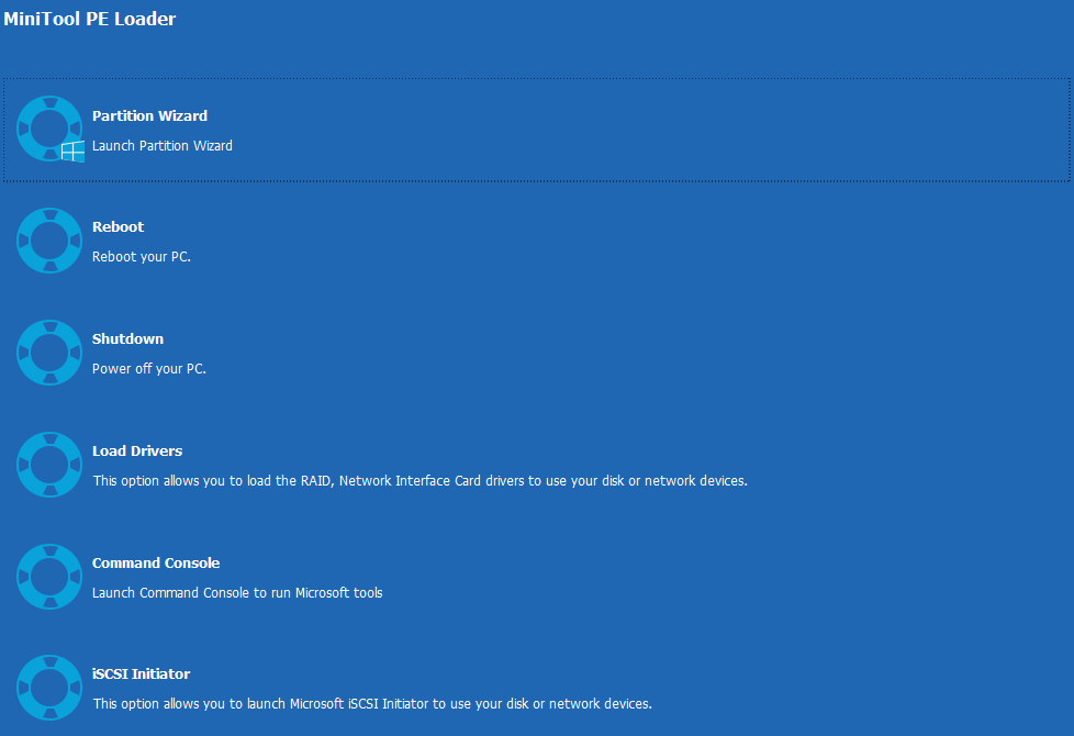 the interface of MiniTool PE Loader