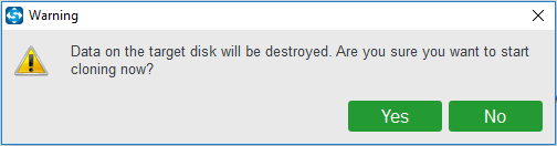  data on the target disk will be destroyed