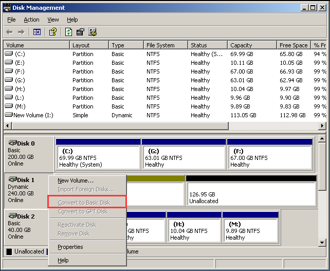 The way to convert basic disk to dynamic disk and how to revert